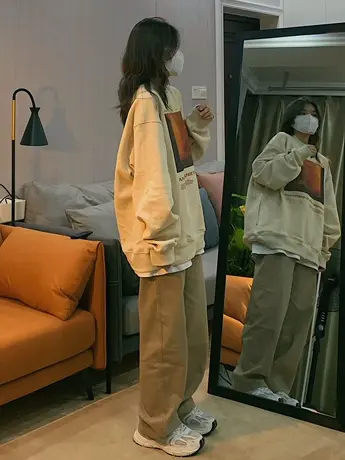 落肩卫衣女春秋款圆领宽松美式复古潮牌oversize小众高街外套上衣商品大图