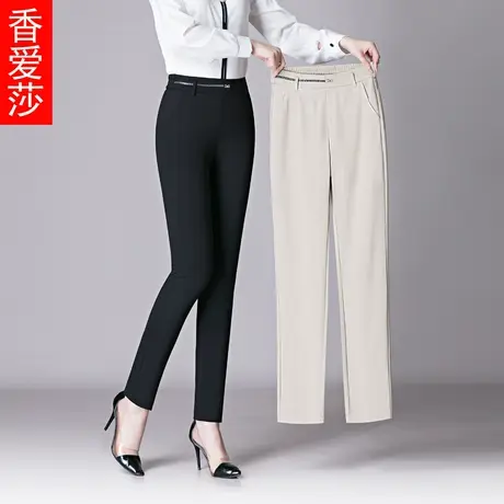 裤子女2024新款春秋卡其色女士直筒休闲裤大码胖mm女裤中年妈妈裤商品大图