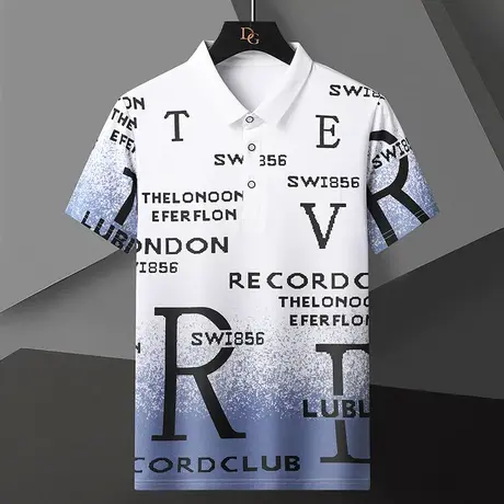 短袖t恤男士夏装印花字母半袖ins潮牌潮流纯棉宽松上衣男装polo衫商品大图