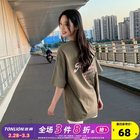 唐狮2024新款美式复古T恤短袖女夏季宽松纯棉chic别致上衣体恤sz商品大图