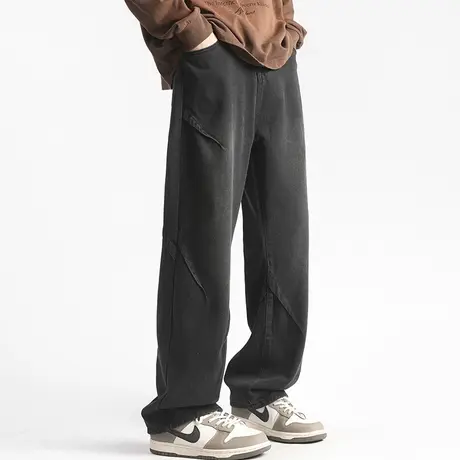 Nuthink美式高街牛仔裤男做旧复古休闲长潮牌裤夏季直筒宽松裤子商品大图