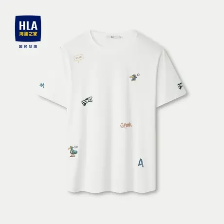 HLA/海澜之家圆领短袖t恤2024春夏新款花纹亲肤微弹短t男图片