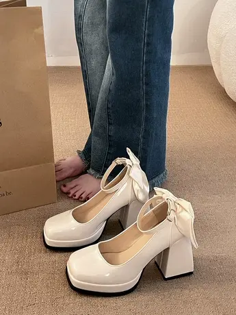 2024春气质玛丽珍高跟鞋女公主风新娘主婚纱鞋神器防水台增高鞋子图片