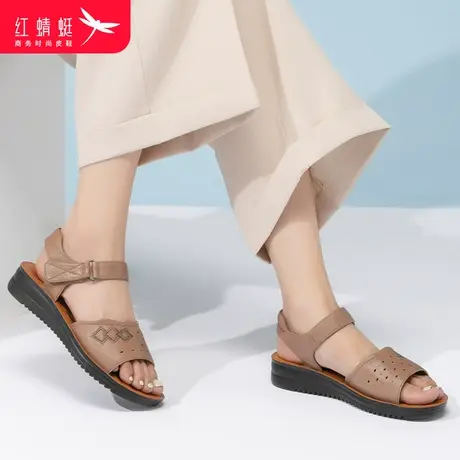 红蜻蜓凉鞋女平底坡跟软底一字扣单鞋子厚底低跟中老年妈妈鞋通勤图片