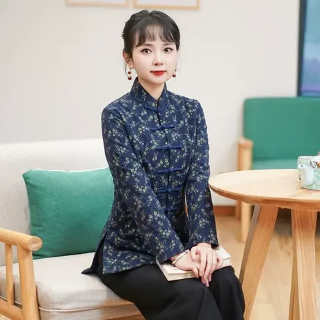 筠雅中式唐装上衣国风棉袄女冬季新款保暖复古显瘦女装外套23J603商品大图