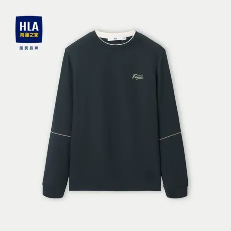HLA/海澜之家假两件长袖T恤2023秋季新款简约纯色日常套头上衣男图片