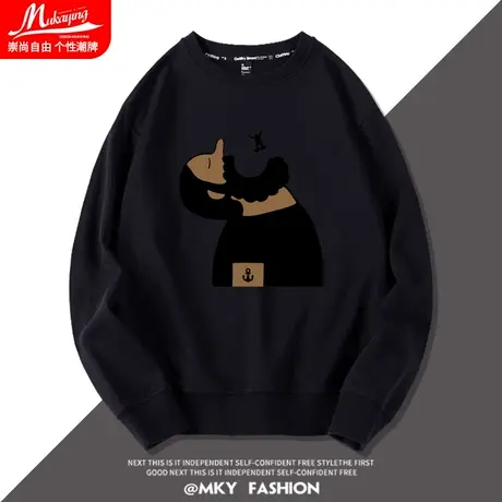 大码男装港风男士卫衣男圆领无帽春秋季新款薄款宽松欧美潮牌衣服图片