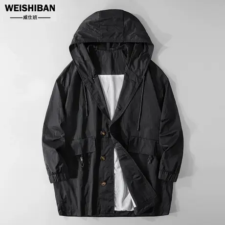 春季简约三粒扣宽松风衣男中长款高级感休闲连帽防风帅气百搭外套商品大图
