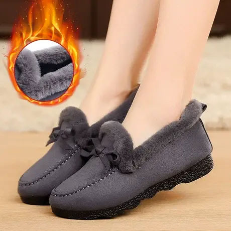 冬天女人穿的棉鞋女冬加绒豆豆鞋保暖雪地靴冬季加厚老年平底鞋子商品大图