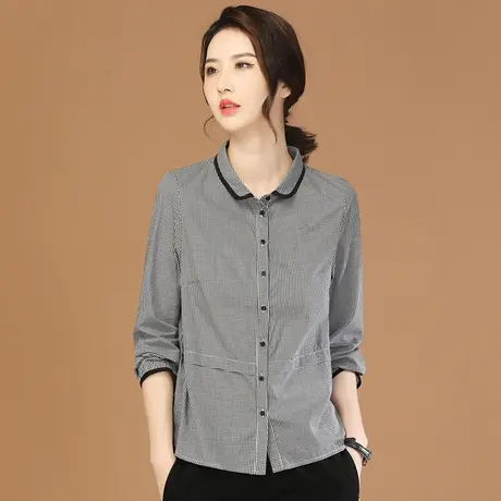 韩潮袭人娃娃领长袖格子休闲衬衣2023秋季新款女士衬衫设计感小众商品大图