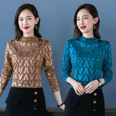 爆款打底衫女春秋半高领洋气内搭小衫秋冬长袖2022年新款黑色上衣图片