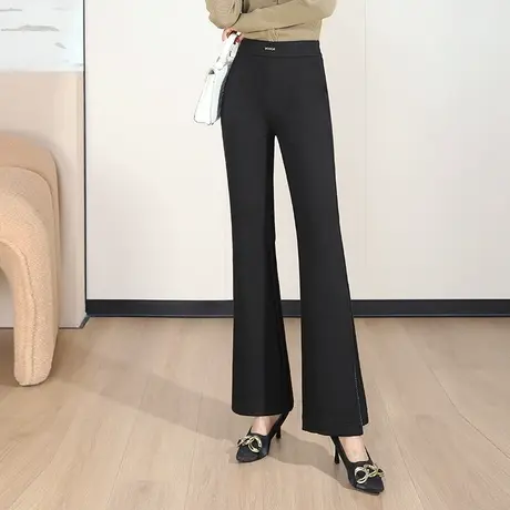 2023秋季新款时尚微喇裤高腰显瘦休闲裤韩版通勤西装裤黑色长裤女图片