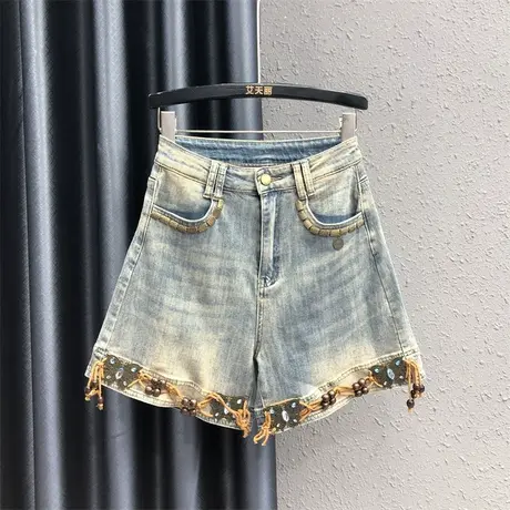 复古怀旧民族风休闲a字阔腿裤夏季新款显瘦个性牛仔五分裤百搭女商品大图