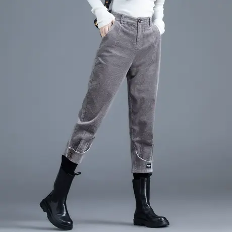 灯芯绒裤子女2023新款秋冬八分九分裤萝卜休闲小个子哈伦裤条绒裤商品大图