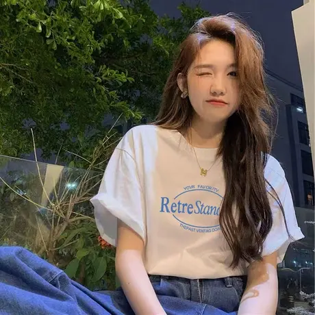 欧洲站女装2023年新款欧货潮宽松仿棉白色t恤女夏短袖ins半袖体恤图片