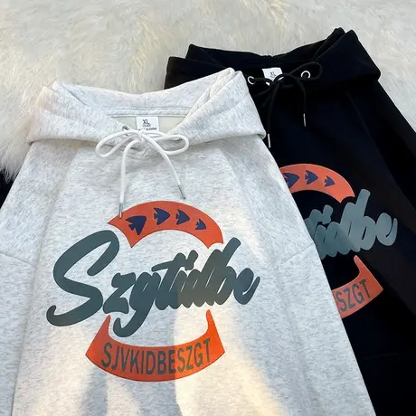 港味chic设计感连帽卫衣女ins潮牌秋冬加绒加厚高街宽松大码外套商品大图