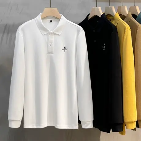 加厚长袖T恤男2023秋季新款宽松青年男士商务休闲纯色翻领polo衫商品大图