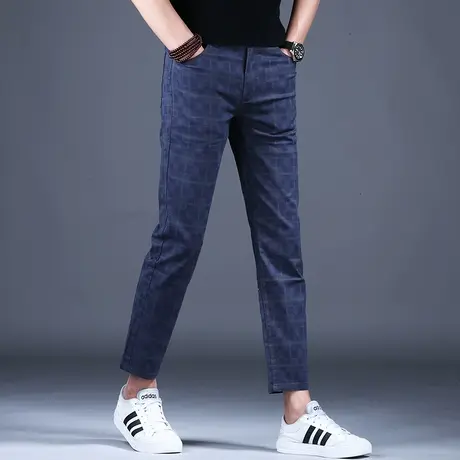 宝石蓝色九分休闲牛仔裤男款小直筒2023新款秋款潮流9分裤子潮牌商品大图