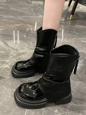 粗跟厚底短筒马丁短靴女士2023春秋季新款时尚增高小个子瘦瘦单靴商品大图