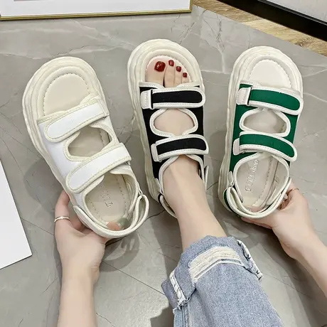 运动魔术贴罗马鞋女厚底2023年夏季新款百搭休闲溶解底宽带凉鞋女商品大图