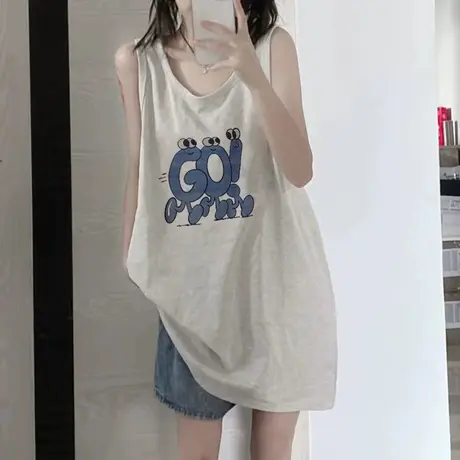 美式纯棉吊带运动坎肩背心无袖t恤女夏季外穿篮球服宽松挂脖上衣图片