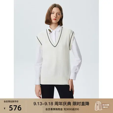 朗姿澳洲美利奴羊毛马甲春秋新款英伦风宽松V领无袖马夹女商品大图