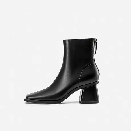 Nine West/玖熙2022年秋冬新款粗跟短靴女胎牛皮方头高跟时装靴图片