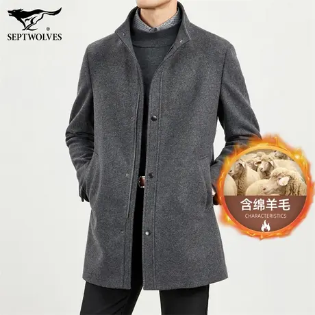 Q【含羊毛】七匹狼男士毛呢大衣2023秋冬季加厚保暖百搭呢子外套图片