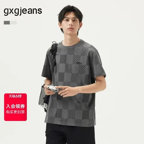 gxg.jeans男装 多色满印时尚棋盘格宽松圆领短袖T恤男 25年夏新品图片