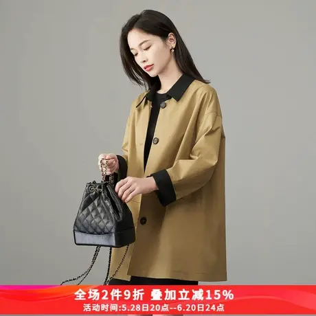 娅丽达撞色分割线复古高级感百搭小个子风衣女2025春季新款长外套商品大图