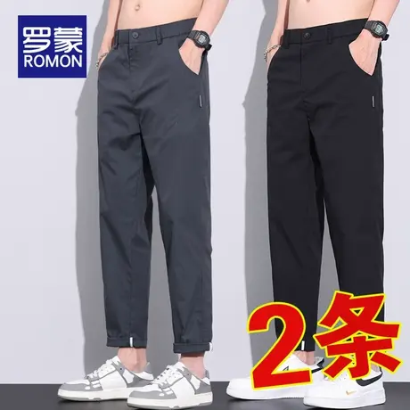 罗蒙休闲裤男士2025新款宽松直筒夏天冰丝运动九分裤子男夏季薄款商品大图