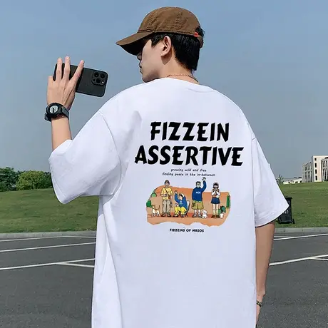 重磅纯棉短袖t恤男士2025新款夏季美式潮牌宽松港风半袖高街衣服商品大图