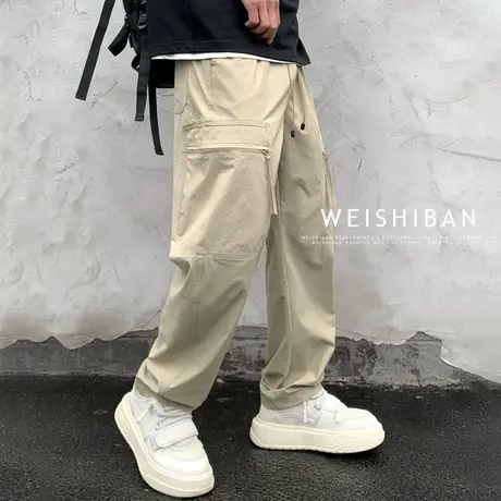 夏季男士冰丝工装裤美式休闲多口袋直筒裤户外速干凉感机能伞兵裤商品大图
