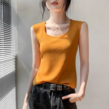 歌倍尚韩版坎肩方领纯色简约无袖背心女修身显瘦时尚衬衫内搭上衣商品大图