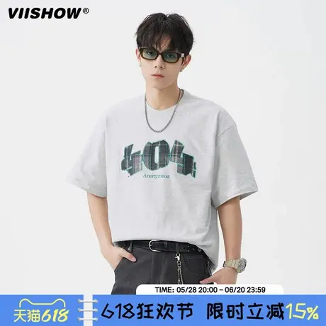 VIISHOW夏季短袖t恤男2025新款纯棉宽松圆领印花休闲体恤半袖上衣商品大图