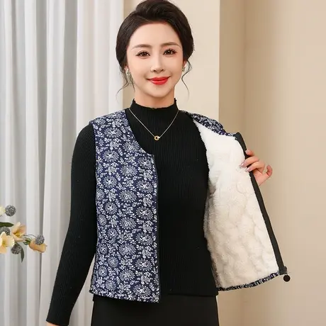中老年人保暖背心女加厚加绒马甲妈妈无袖开衫上衣奶奶打底保暖衣商品大图