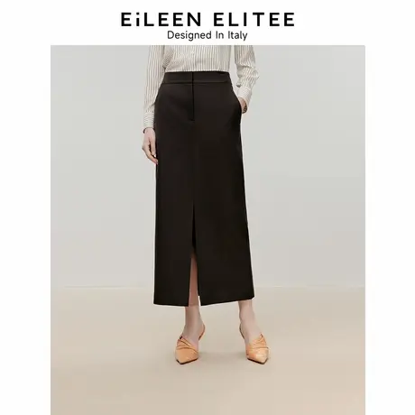 朗姿欧洲EiLEEN ELITEE2024年冬季新款长款羊毛前开叉西服半身裙图片