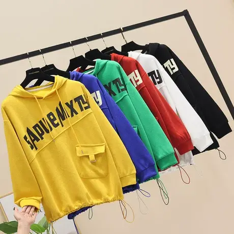 2023新款个性字母印花连帽卫衣女春季薄款潮韩版宽松百搭上衣外套商品大图