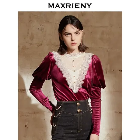 MAXRIENY春复古v领长袖上衣女设计感修身瘦夏设计感小众商品大图