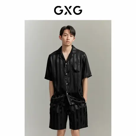 GXG男士家居服缎面冰丝顺滑睡衣男款短袖短裤套装商品大图