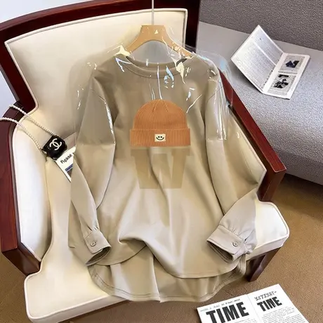 国潮复古春秋薄款卫衣女oversize大码宽松外套潮ins减龄百搭上衣商品大图