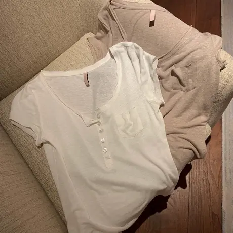 亚麻软糯松弛显瘦短袖T恤女夏季新款修身显瘦单口袋薄款透气上衣图片