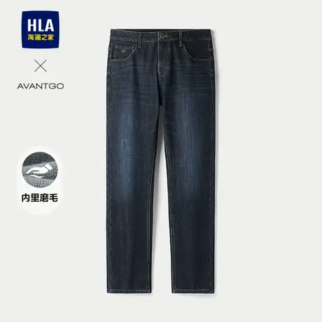 HLA/海澜之家轻商务经典系列牛仔裤25秋冬新款磨毛直筒保暖裤子男图片