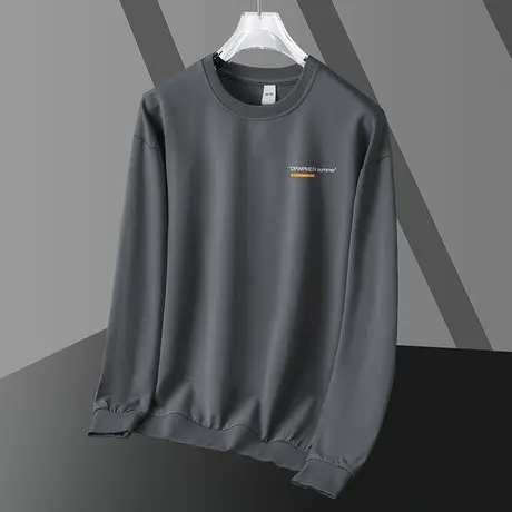 灰色卫衣男圆领套头无帽上衣秋冬季加绒宽松潮流字母印花长袖t恤商品大图