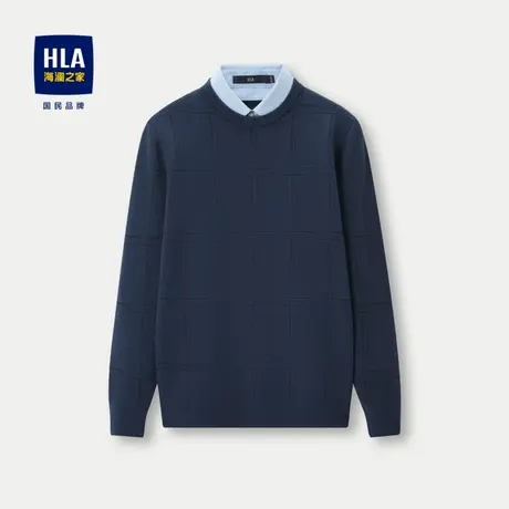 HLA/海澜之家修身双领针织衫2023秋冬新款提花加厚假两件毛衣男图片