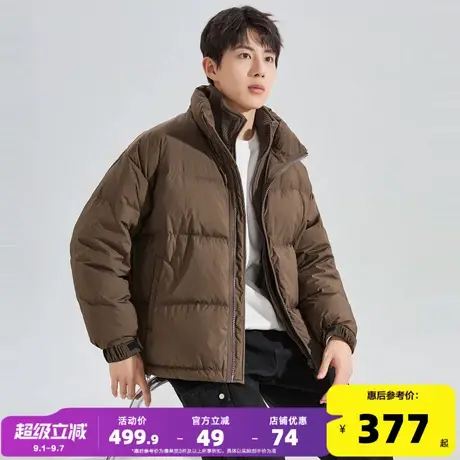唐狮2024冬季新款男羽绒服立领假两件拼毛织拉链短款面包服复古潮图片