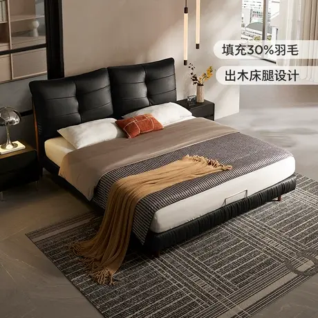 顾家家居复古中古风高端大气主卧床出木真皮床双人床婚床DS8603商品大图