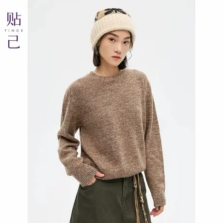 TINGE贴己微落肩宽松100%纯羊毛针织衫女秋冬25年新款羊毛衫上衣商品大图
