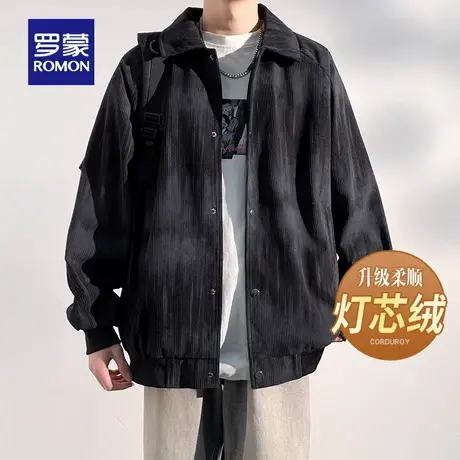 【灯芯绒】罗蒙男士时尚短款印花夹克衫2025秋季新款阔版宽松外套商品大图