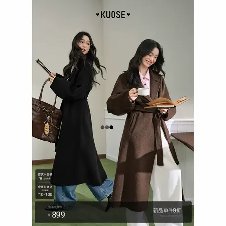 阔色黑色收腰长款羊毛呢子大衣女2025秋冬季灰色西装双面毛呢外套商品大图